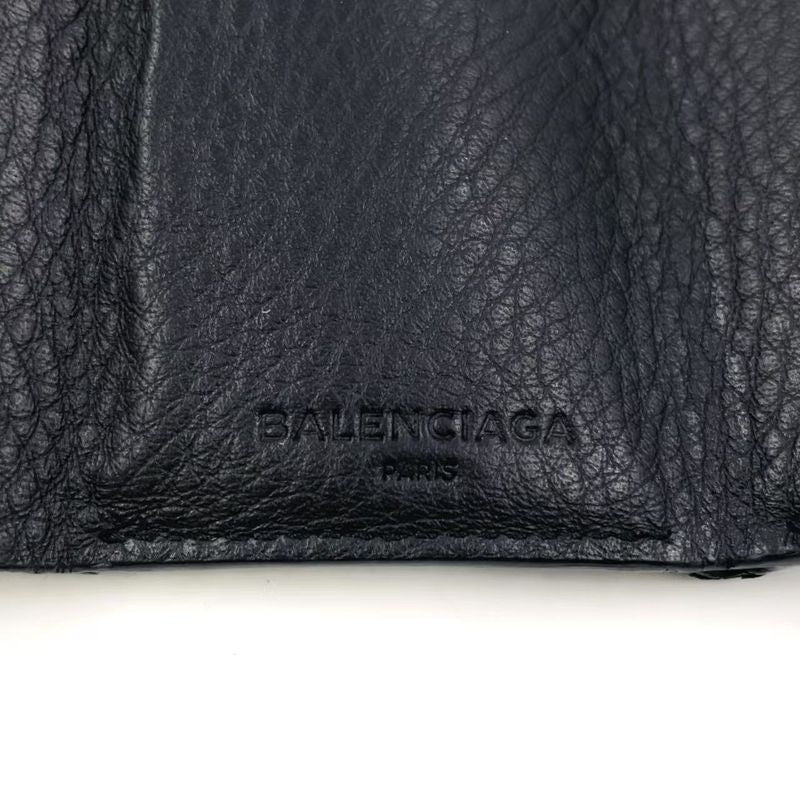Balenciaga Leather Paper Mini Leather Black Trifold Wallet Silver