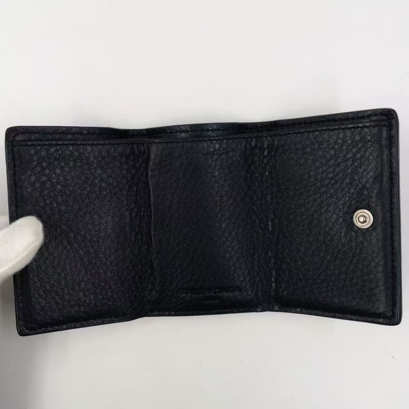 Balenciaga Leather Paper Mini Leather Black Trifold Wallet Silver