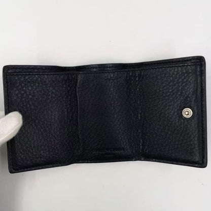 Balenciaga Leather Paper Mini Leather Black Trifold Wallet Silver