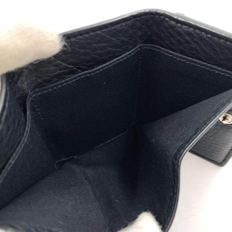 Balenciaga Leather Paper Mini Leather Black Trifold Wallet Silver