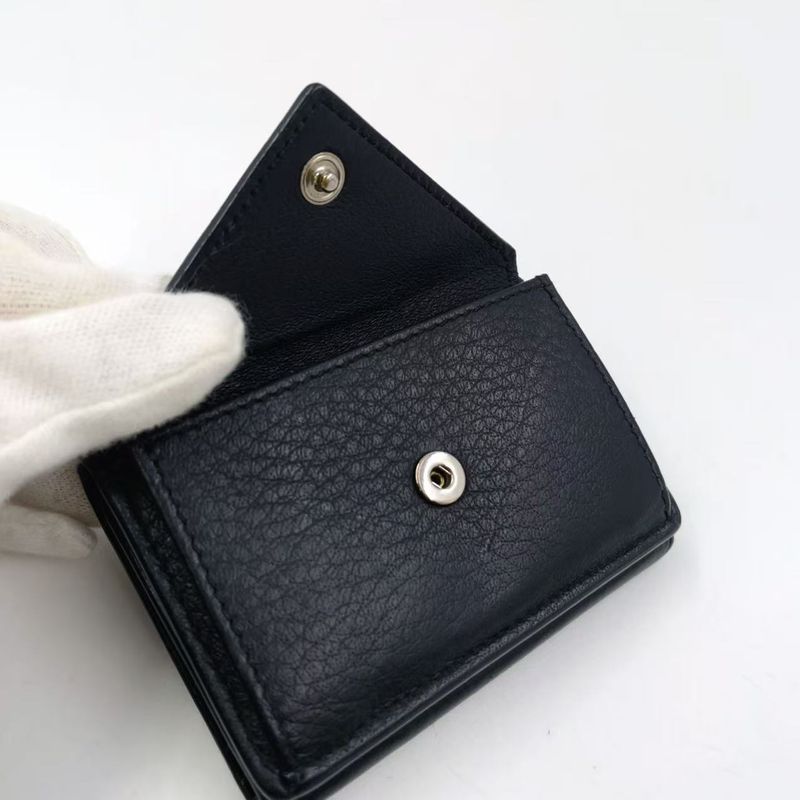 Balenciaga Leather Paper Mini Leather Black Trifold Wallet Silver