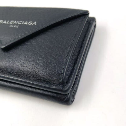 Balenciaga Leather Paper Mini Leather Black Trifold Wallet Silver