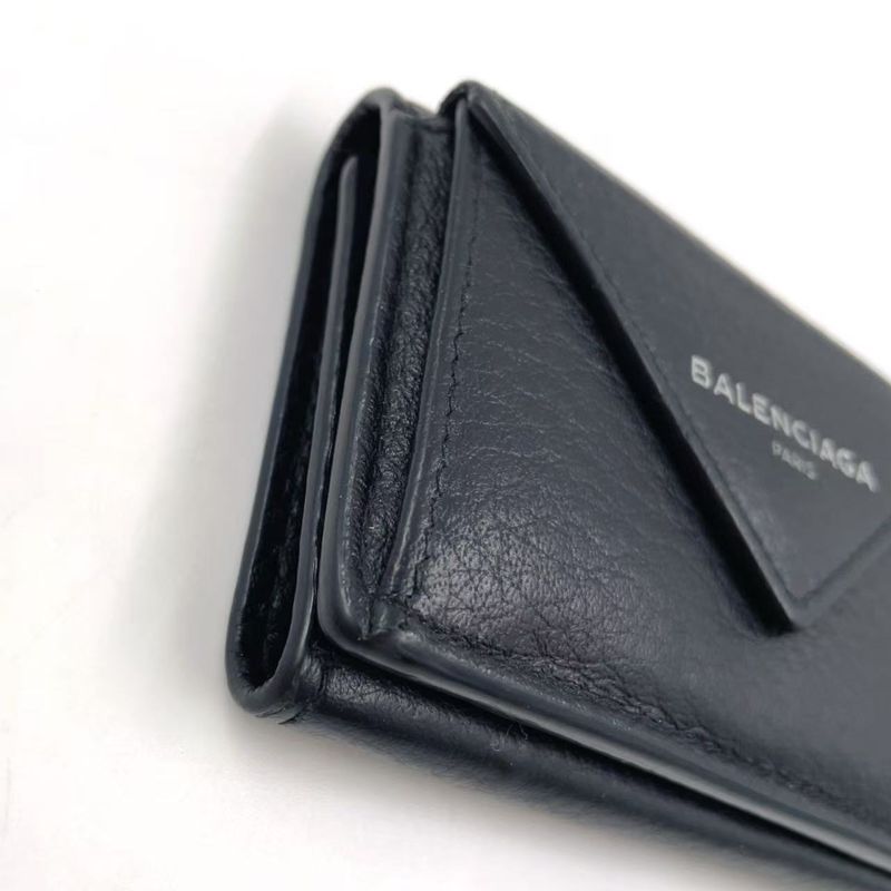Balenciaga Leather Paper Mini Leather Black Trifold Wallet Silver