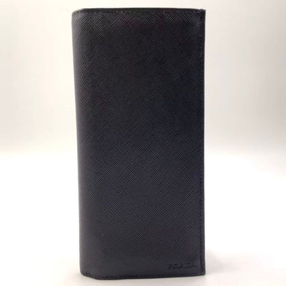 Prada Saffiano Leather Black Long Wallet Silver