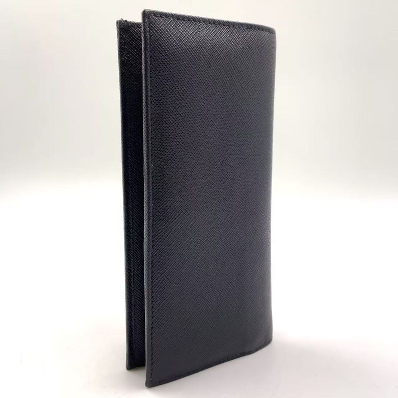Prada Saffiano Leather Black Long Wallet Silver