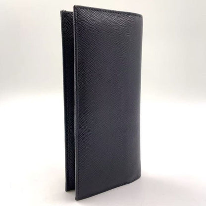 Prada Saffiano Leather Black Long Wallet Silver