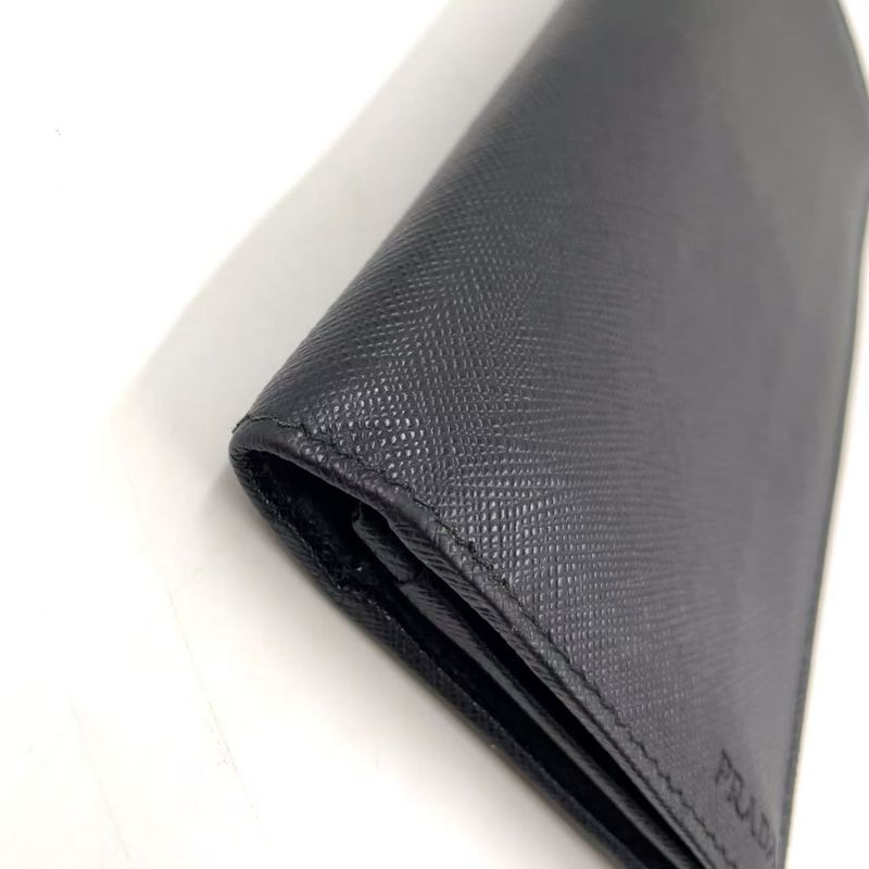 Prada Saffiano Leather Black Long Wallet Silver