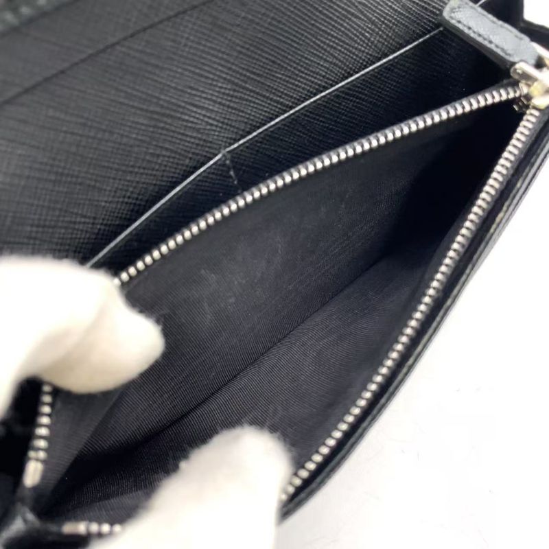 Prada Saffiano Leather Black Long Wallet Silver