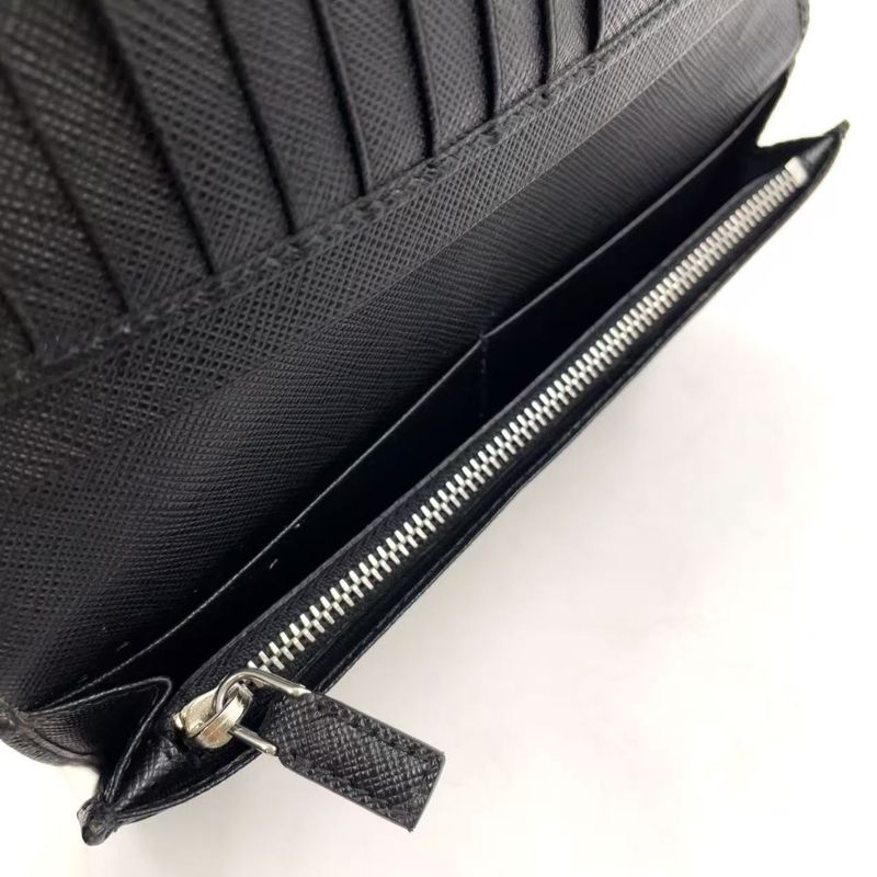 Prada Saffiano Leather Black Long Wallet Silver