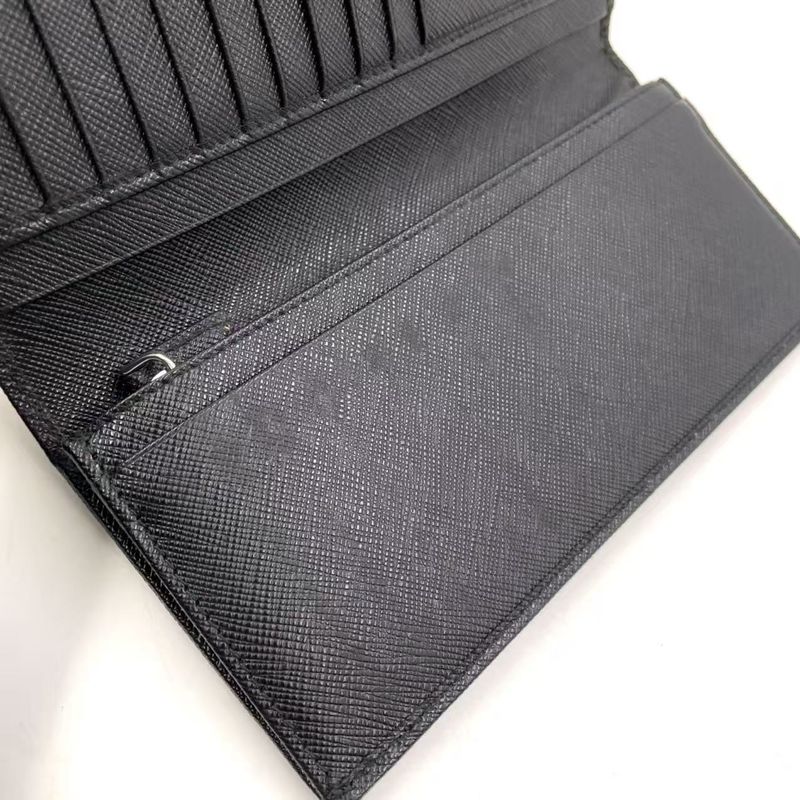 Prada Saffiano Leather Black Long Wallet Silver