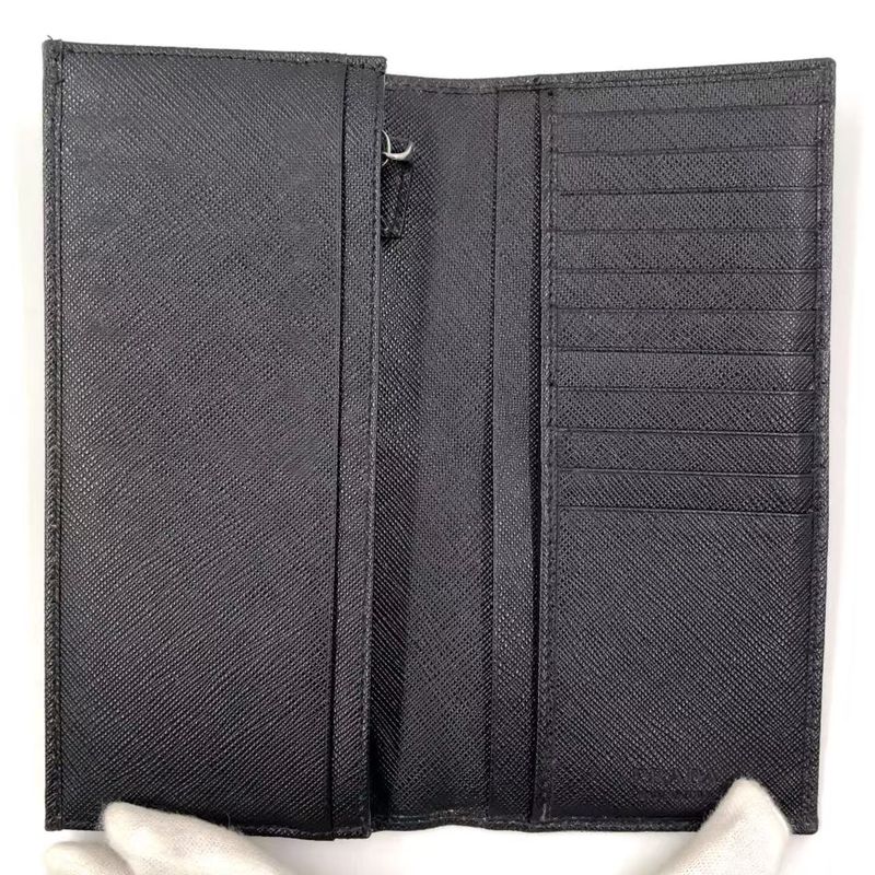 Prada Saffiano Leather Black Long Wallet Silver