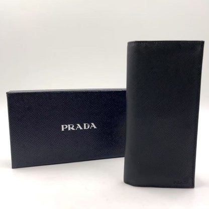 Prada Saffiano Leather Black Long Wallet Silver