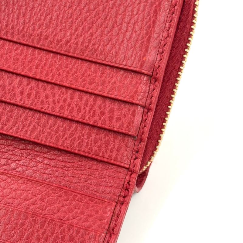 Gucci GG Pattern Compact Zip Fold Leather X Canvas Beige X Red Wallet Gold