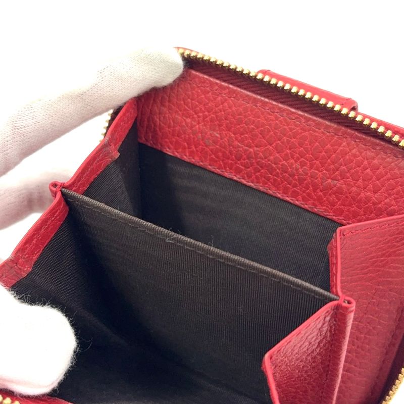 Gucci GG Pattern Compact Zip Fold Leather X Canvas Beige X Red Wallet Gold