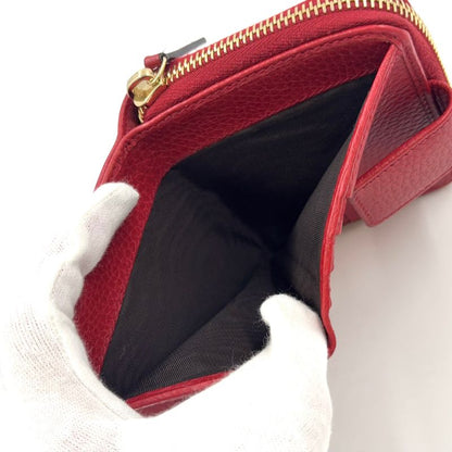 Gucci GG Pattern Compact Zip Fold Leather X Canvas Beige X Red Wallet Gold