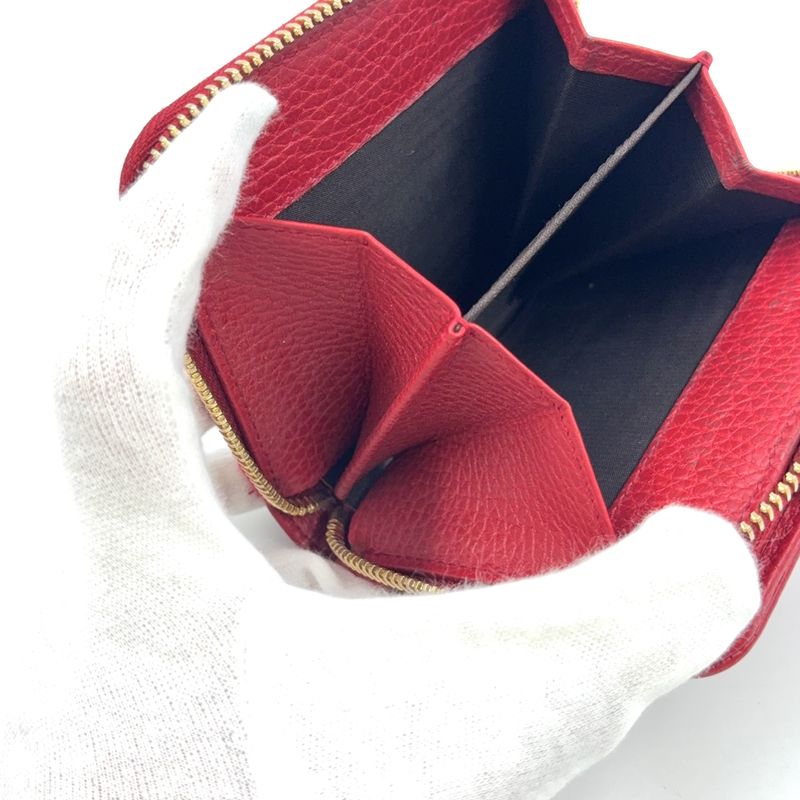 Gucci GG Pattern Compact Zip Fold Leather X Canvas Beige X Red Wallet Gold