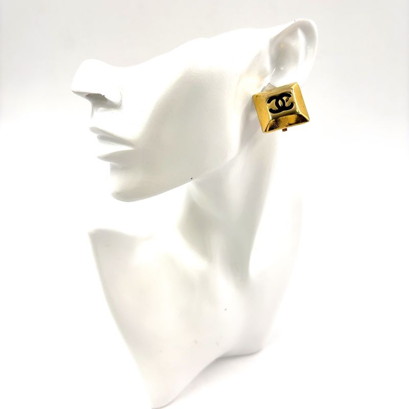 Chanel Coco Mark Square GP Gold And Black Earrings