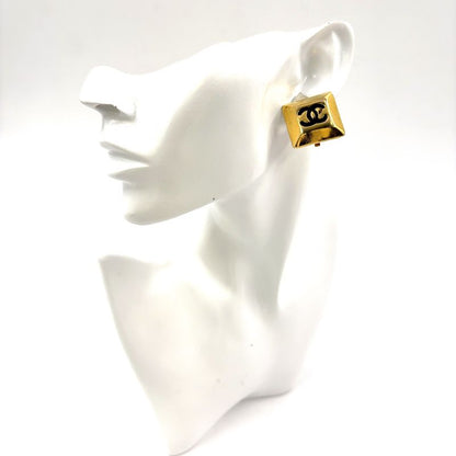 Chanel Coco Mark Square GP Gold And Black Earrings