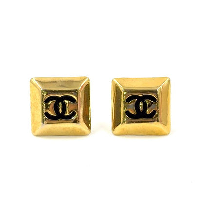 Chanel Coco Mark Square GP Gold And Black Earrings