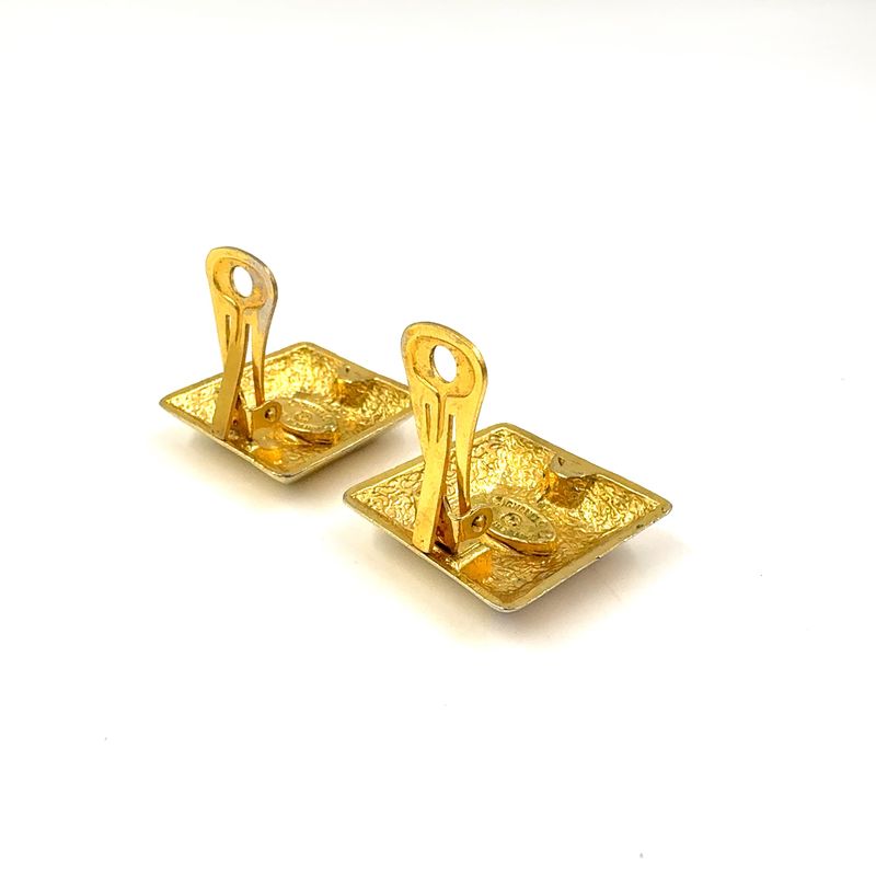 Chanel Coco Mark Square GP Gold And Black Earrings