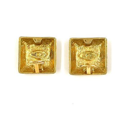Chanel Coco Mark Square GP Gold And Black Earrings