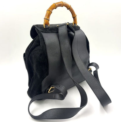 Gucci Bamboo Suede Backpack Sac Leather X Suede Black Backpack Gold 0032 058