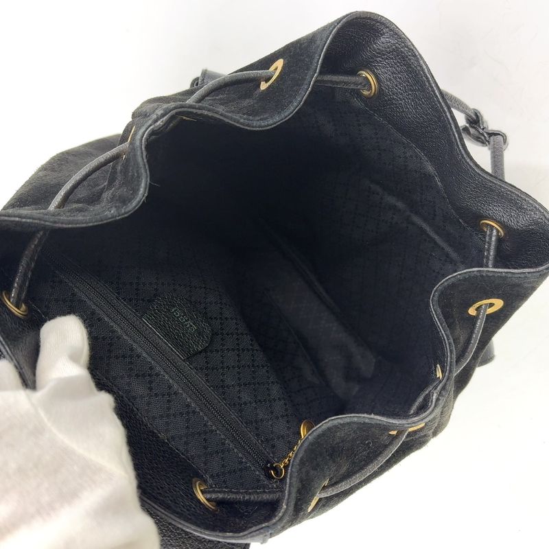 Gucci Bamboo Suede Backpack Sac Leather X Suede Black Backpack Gold 0032 058