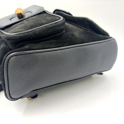 Gucci Bamboo Suede Backpack Sac Leather X Suede Black Backpack Gold 0032 058