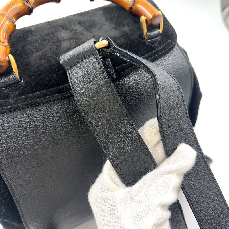 Gucci Bamboo Suede Backpack Sac Leather X Suede Black Backpack Gold 0032 058