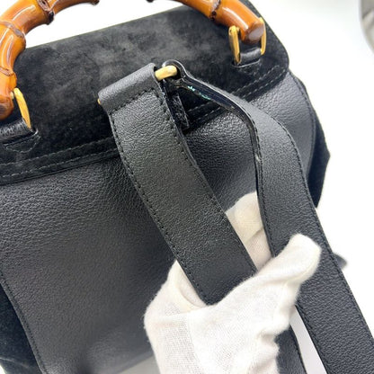 Gucci Bamboo Suede Backpack Sac Leather X Suede Black Backpack Gold 0032 058