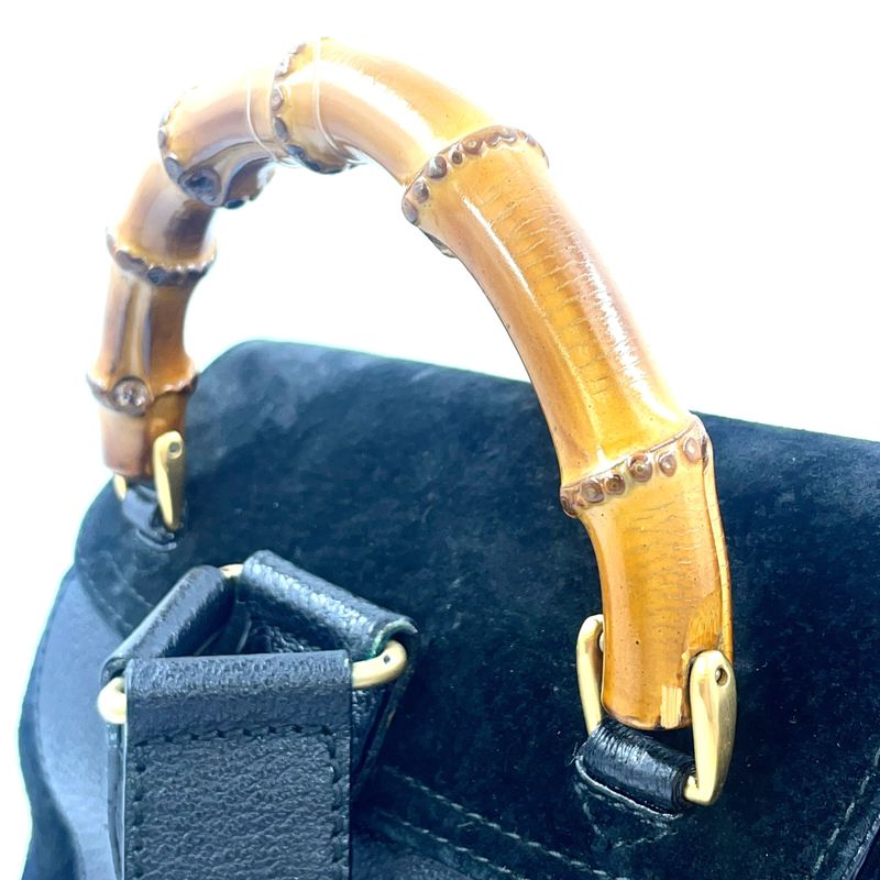 Gucci Bamboo Suede Backpack Sac Leather X Suede Black Backpack Gold 0032 058