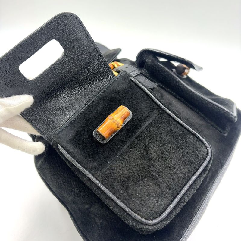 Gucci Bamboo Suede Backpack Sac Leather X Suede Black Backpack Gold 0032 058