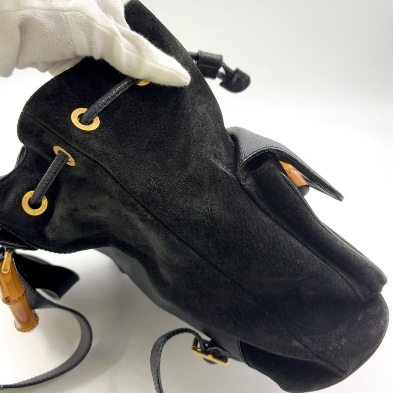 Gucci Bamboo Suede Backpack Sac Leather X Suede Black Backpack Gold 0032 058