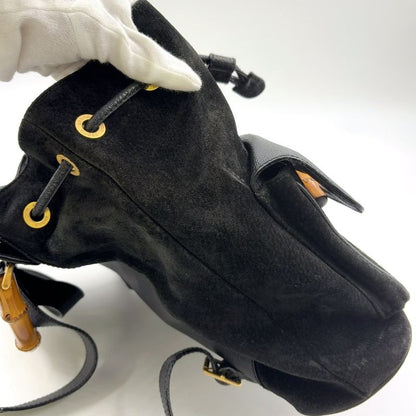 Gucci Bamboo Suede Backpack Sac Leather X Suede Black Backpack Gold 0032 058