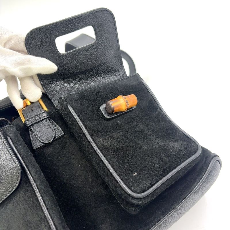 Gucci Bamboo Suede Backpack Sac Leather X Suede Black Backpack Gold 0032 058