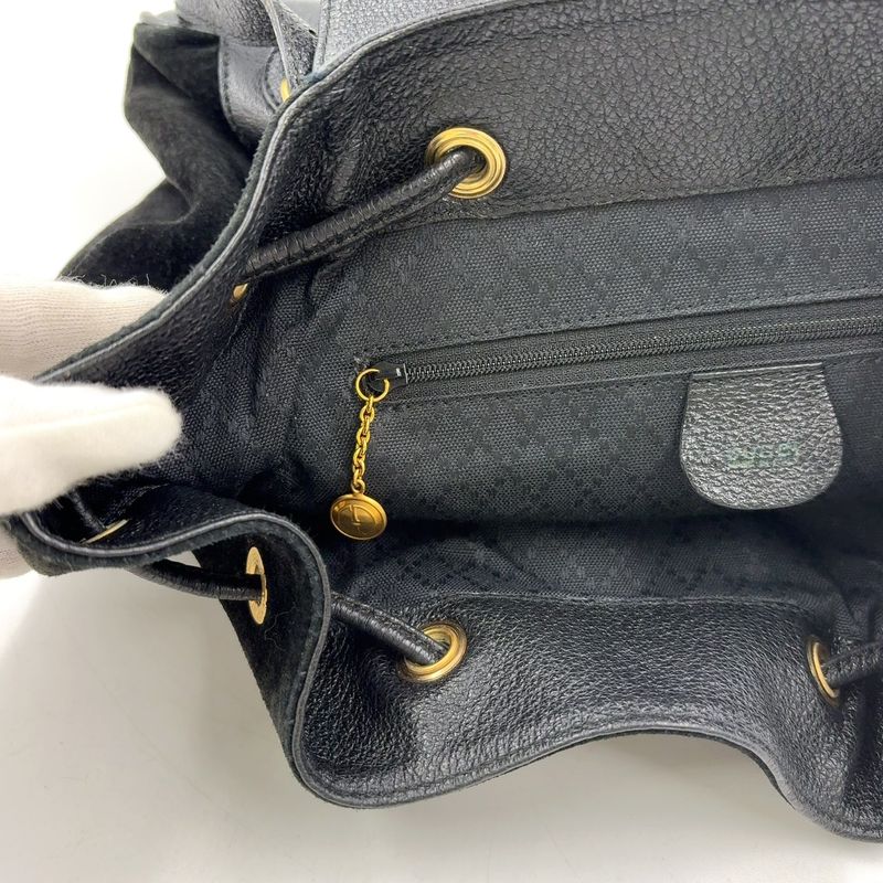 Gucci Bamboo Suede Backpack Sac Leather X Suede Black Backpack Gold 0032 058