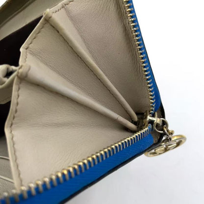 Gucci Shimmer Ggcharm Round Zipper Leather Black And Blue Wallet Gold