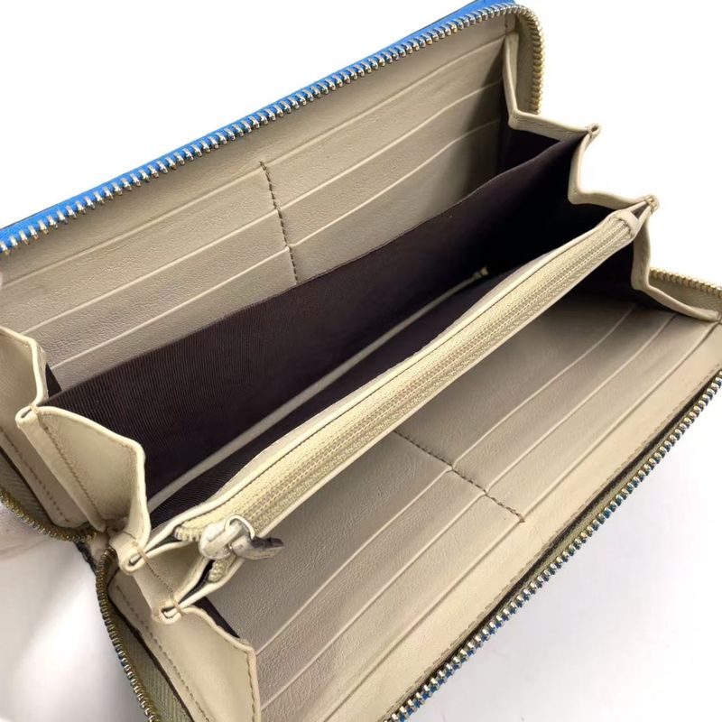 Gucci Shimmer Ggcharm Round Zipper Leather Black And Blue Wallet Gold