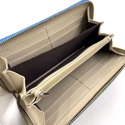 Gucci Shimmer Ggcharm Round Zipper Leather Black And Blue Wallet Gold