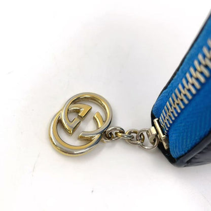 Gucci Shimmer Ggcharm Round Zipper Leather Black And Blue Wallet Gold
