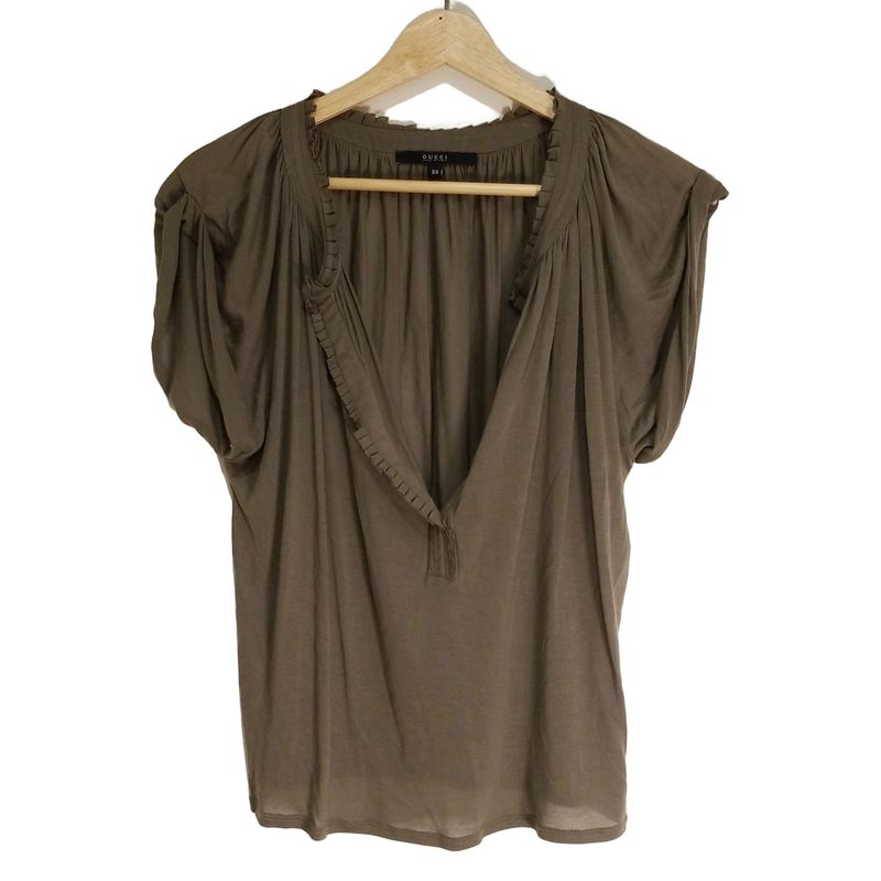 Gucci Short Sleeve Cut And Sewn Size XS Women - 142303x6049 Dark Brown Frill