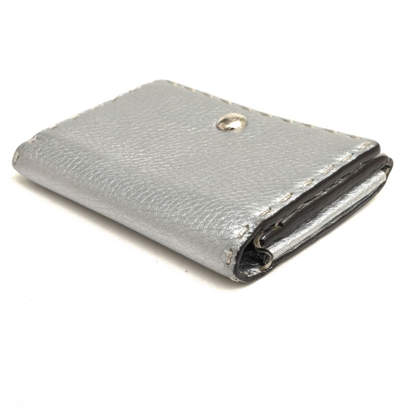 Fendi Card Case Business Card Holder Women Leather Genuine Silver 8m0217