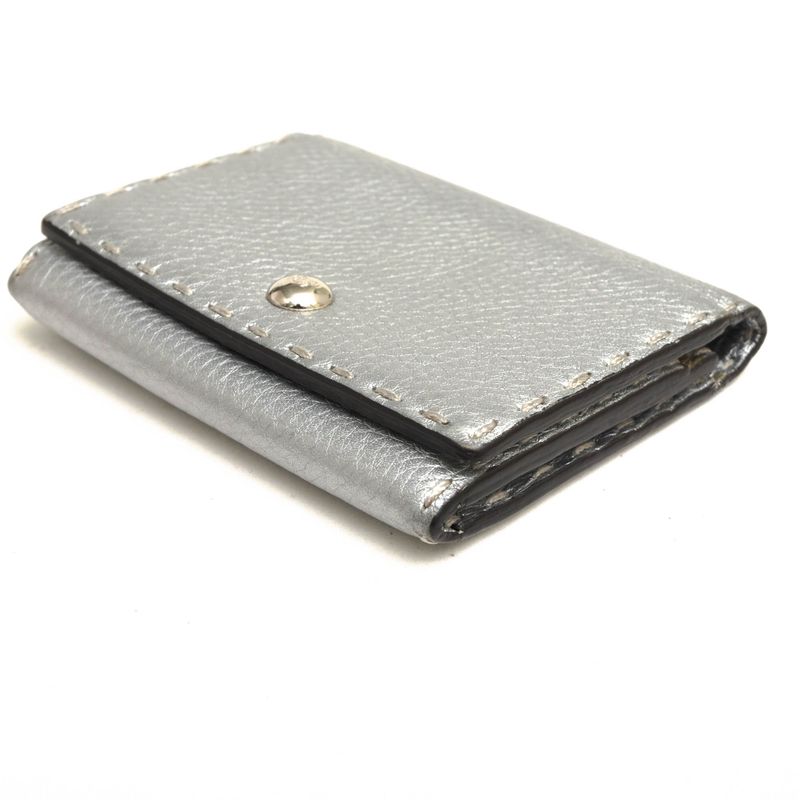 Fendi Card Case Business Card Holder Women Leather Genuine Silver 8m0217