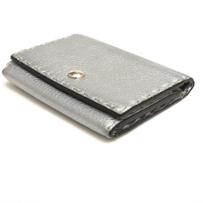 Fendi Card Case Business Card Holder Women Leather Genuine Silver 8m0217