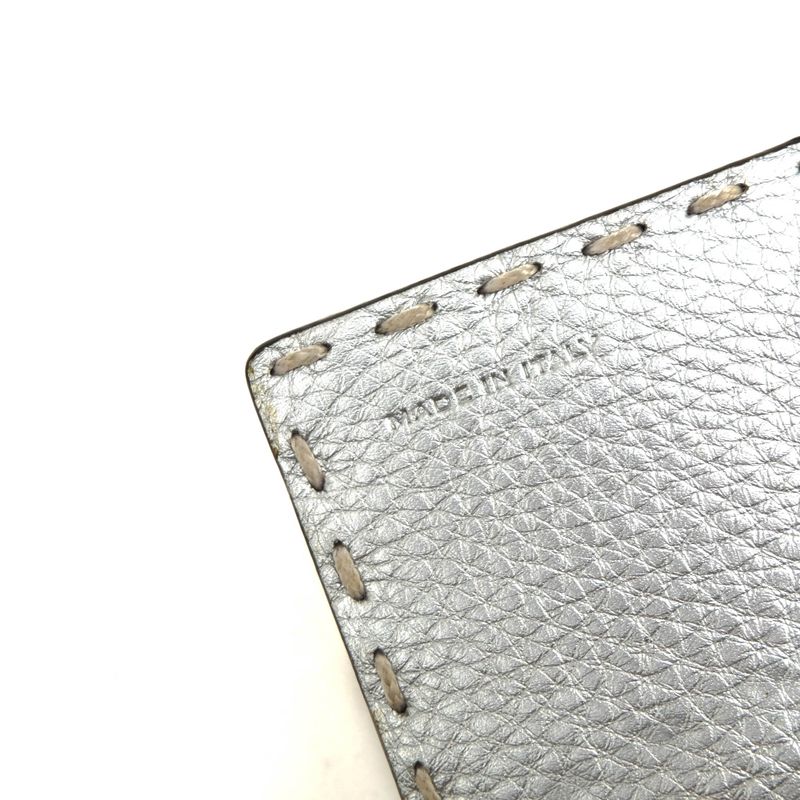 Fendi Card Case Business Card Holder Women Leather Genuine Silver 8m0217
