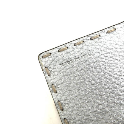 Fendi Card Case Business Card Holder Women Leather Genuine Silver 8m0217
