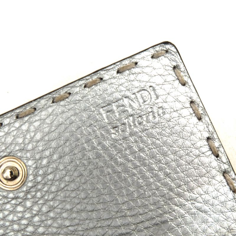 Fendi Card Case Business Card Holder Women Leather Genuine Silver 8m0217