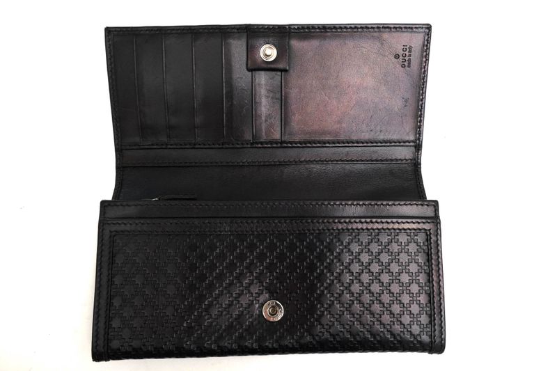 Gucci Long Wallet Men Leather Genuine Black 225833 Diamante Bifold with Coin