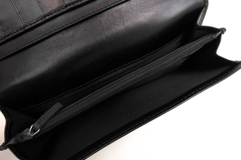 Gucci Long Wallet Men Leather Genuine Black 225833 Diamante Bifold with Coin