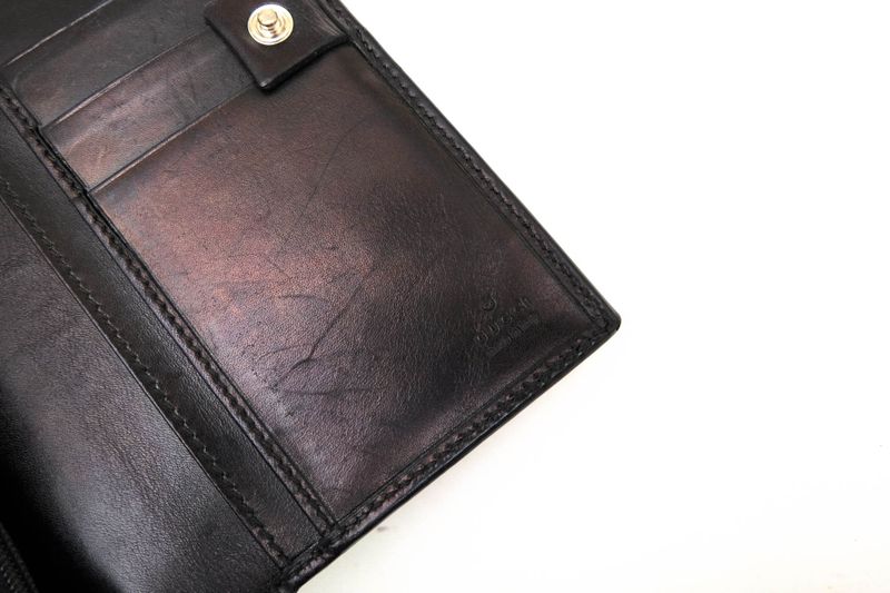 Gucci Long Wallet Men Leather Genuine Black 225833 Diamante Bifold with Coin